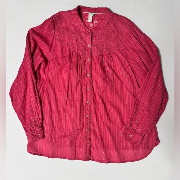 PILCRO ANTHROPOLOGIE The Victoria Lace Button Down in Pink Size 18W Boho Beach - Picture 5 of 15